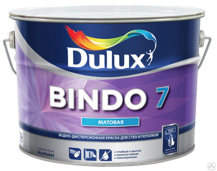 Краска воднодисперсионная для стен и потолков матовая 9 л Dulux Bindo 7 BW