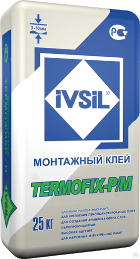 Клей монтажный для крепления пенополистирола и минераловатных плит IVSIL TERMOFIX-P/M 25 кг