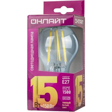Лампа светодиодная Онлайт-Filament 80878, А60/15Вт/2700К/Е27