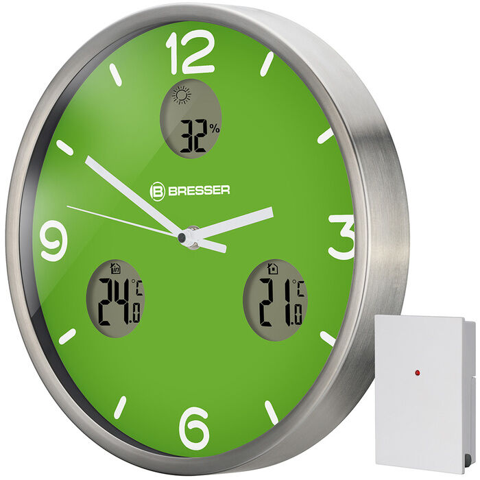Bresser MyTime io NX Thermo/Hygro, 30 см, зеленые проекционные часы