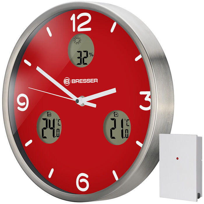 Bresser MyTime io NX Thermo/Hygro, 30 см, красные проекционные часы