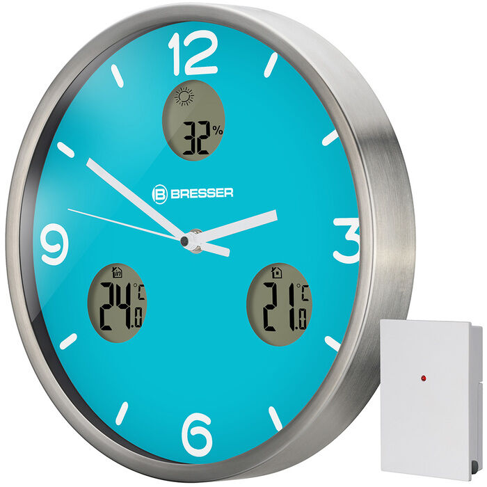 Bresser MyTime io NX Thermo/Hygro, 30 см, голубые проекционные часы