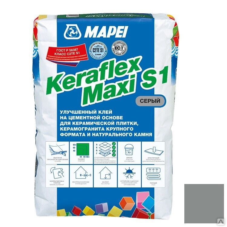 Плиточный клей Mapei Keraflex Maxi S1 серый 25 кг  за 1 639.61 .