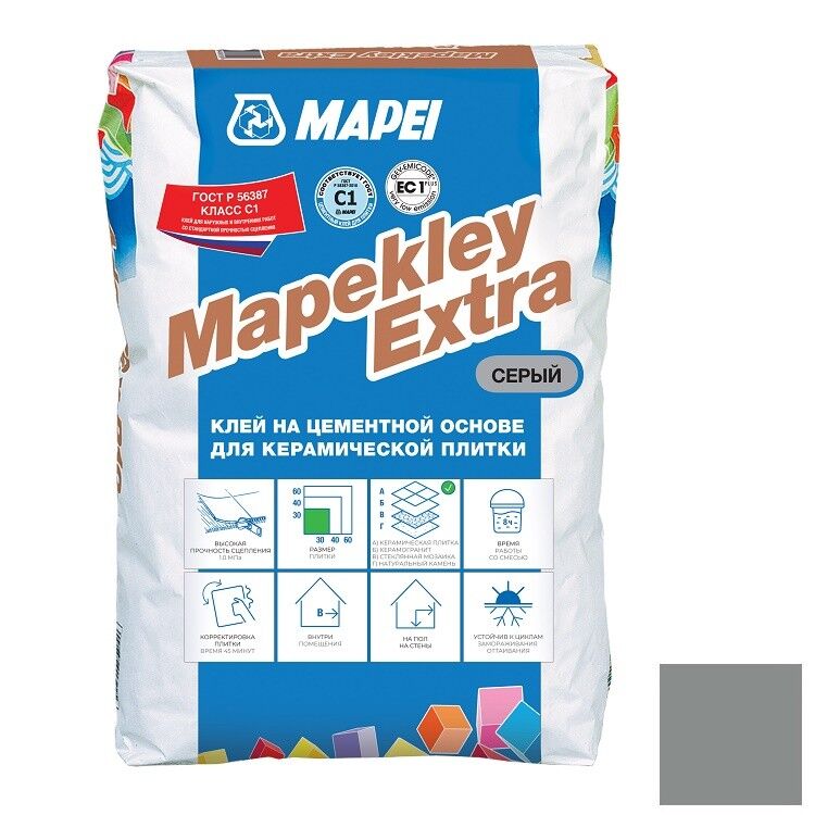 Клей Mapei Mapekley Extra для плитки серый 25 кг