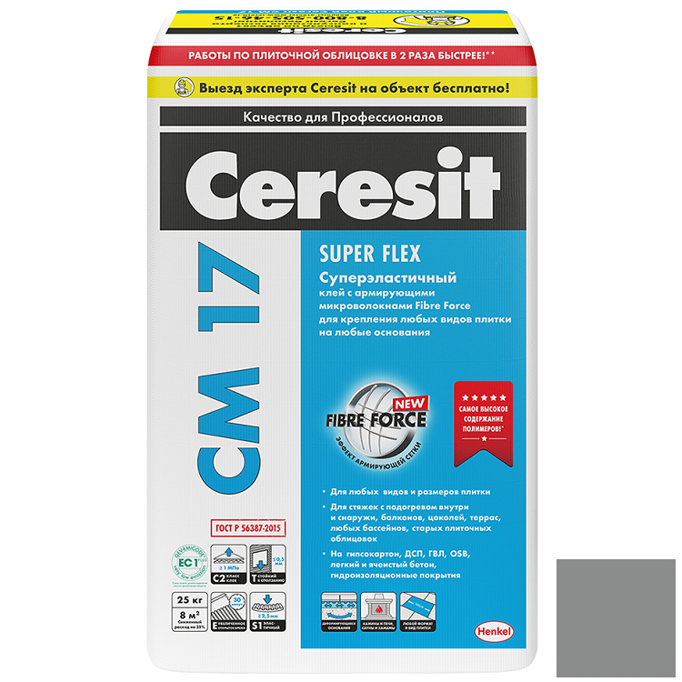 Плиточный клей Ceresit CM 17 Super Flex серый 25 кг