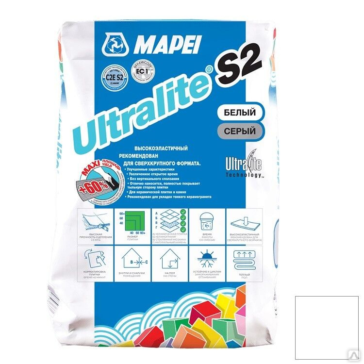 Плиточный клей Mapei Ultralite S2 белый 15 кг  за 2 969.26 руб. в .