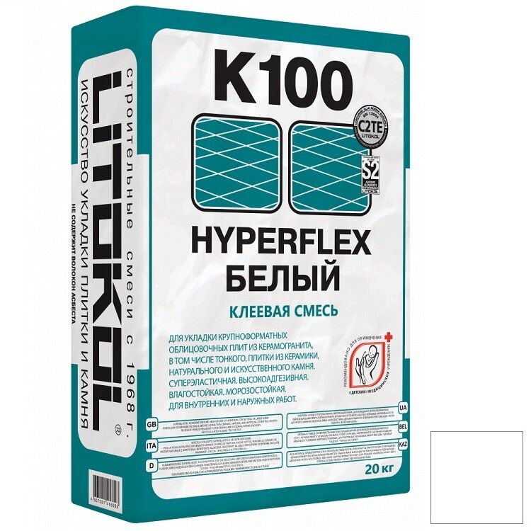 Клей Litokol Hyperflex K100 для плитки и камня белый 20 кг