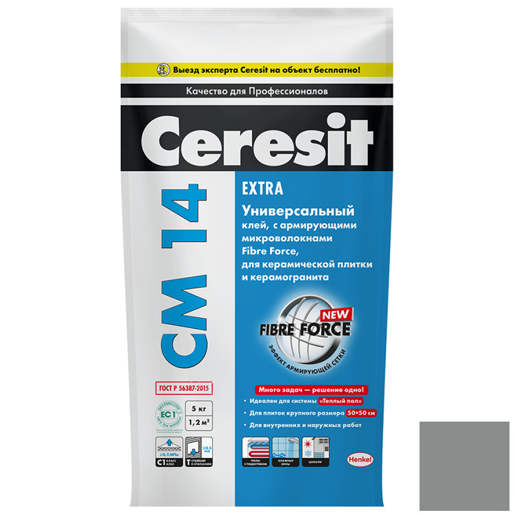 Клей Ceresit CM 14 Extra для плитки и керамогранита серый 5 кг