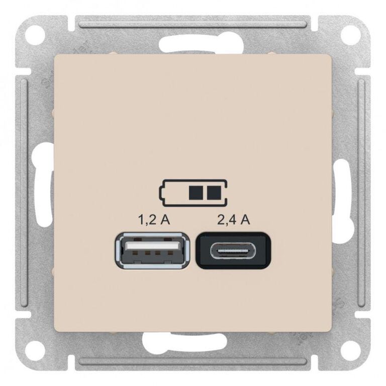 Розетка USB AtlasDesign тип A+C 5В/2.4А 2х5В/1.2А механизм беж. SchE ATN000239 Schneider Electric