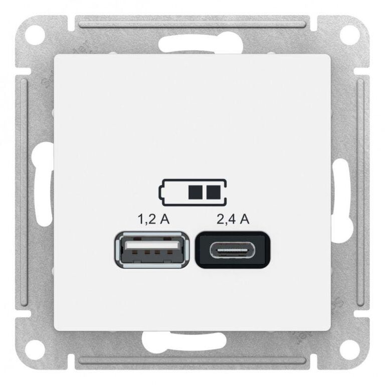 Розетка USB AtlasDesign тип A+C 5В/2.4А 2х5В/1.2А механизм бел. SchE ATN000139 Schneider Electric