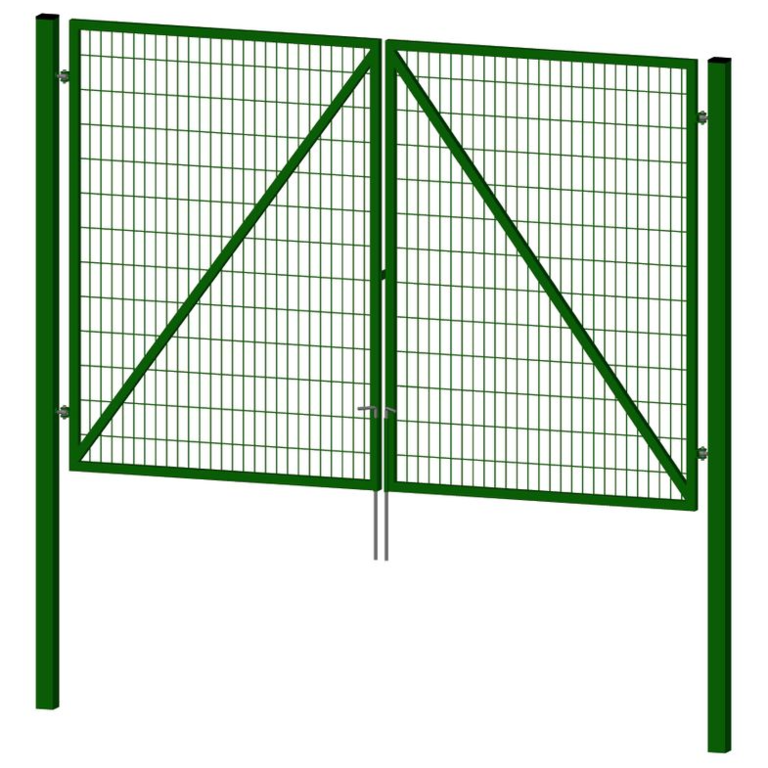 Ворота для 3D забора зеленые (RAL 6005) распашные 2000х5000 мм