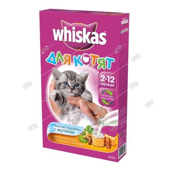 Корм для котят Whiskas подушечки с молоком Индейка,Морковь 350г