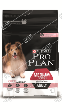 Корм для собак PURINA Pro Plan MEDIUM Sensitive средних пород с чувств. кожей Лосось 3 кг