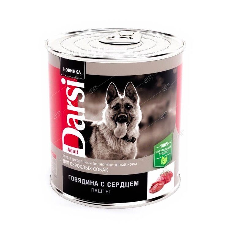 Дарси корм для взрослых собак Говядина с сердцем, паштет 850г Darsi