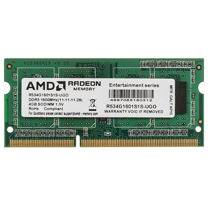 Оперативная память SO-DIMM DDR3 4Gb PC-12800 1600Mhz CL11 AMD R534G1601S1S-UGO