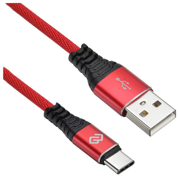 Кабель USB A - Type-C 1.2м Digma TYPE-C-1.2M-BRAIDED-R, красный