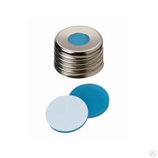 Крышка магнитная N 18 серебристая с отверстием, септа белый силикон / синий ПТФЭ 