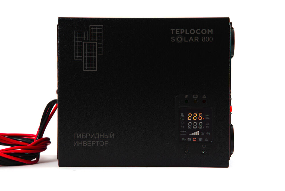 ИБП для систем отопления+стабилизатор TEPLOCOM SOLAR-800, 800 ВА, внешняя АКБ от 40 Ач, солнечные батареи 3