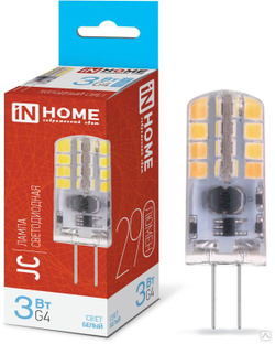 Лампа светодиодная LED-JC 3Вт 12В G4 6500К 290Лм IN HOME 