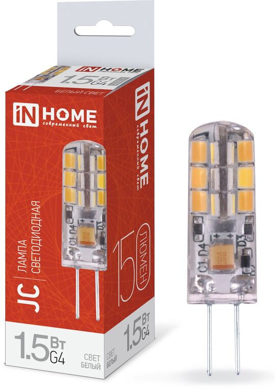 Лампа светодиодная LED-JC 1.5Вт 12В G4 4000К 150Лм IN HOME