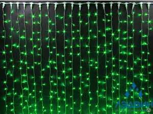 Светодиодный занавес 2*3 м, зелёный, постоянное свечение, прозрачный провод 