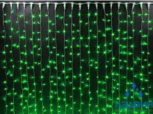 Светодиодный занавес 2*3 м, зелёный, постоянное свечение, прозрачный провод