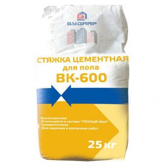 Стяжка цементная Будмар ВК-600 1,6-1,7/м2 до 60 мм 25 кг теплая полая для внутренних и наружных работ