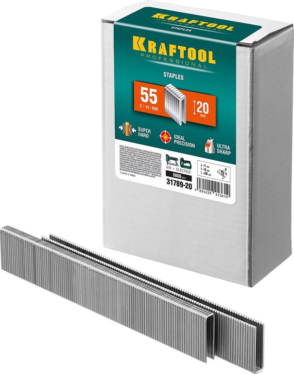 KRAFTOOL тип 18GA (55 / 90 / C) 20 мм, 5000 шт, скобы для степлера (31789-20)