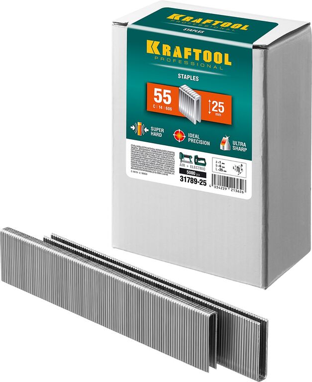 KRAFTOOL тип 18GA (55 / 90 / C) 25 мм, 5000 шт, скобы для степлера (31789-25)