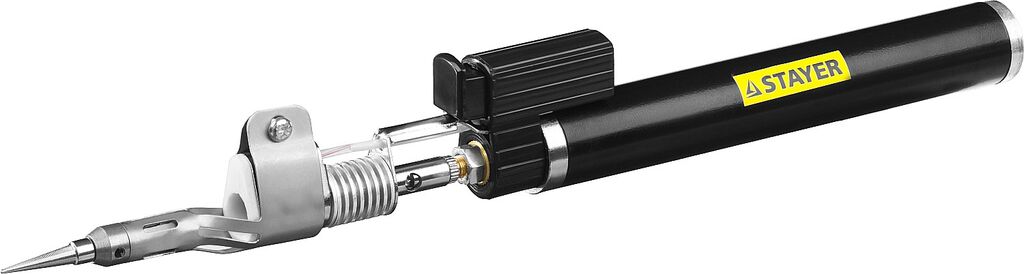 Газовый паяльник STAYER PS400 45 Вт 1200°С в наборе: 5в1, пьезоподжиг, горелка, фен, 4 жала (55505-H6)