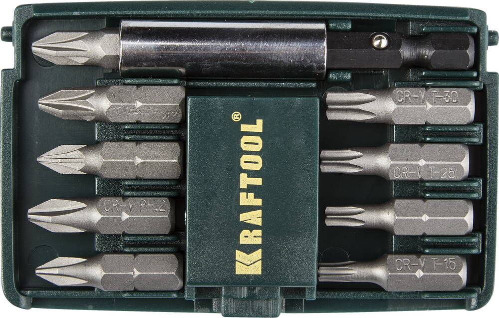 Набор бит KRAFTOOL Compact-10с магнитным адаптером 10 шт (26130-H10)