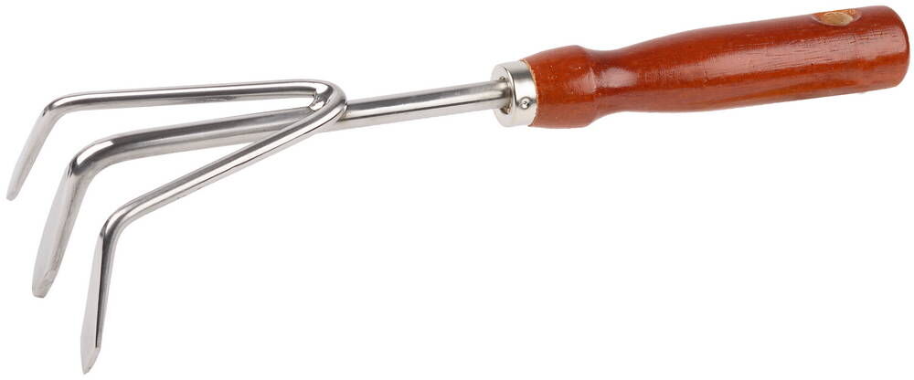 GRINDA 280 мм, 3 зубца, нержавеющая сталь, деревянная ручка, рыхлитель (8-421143) 8-421143_z01