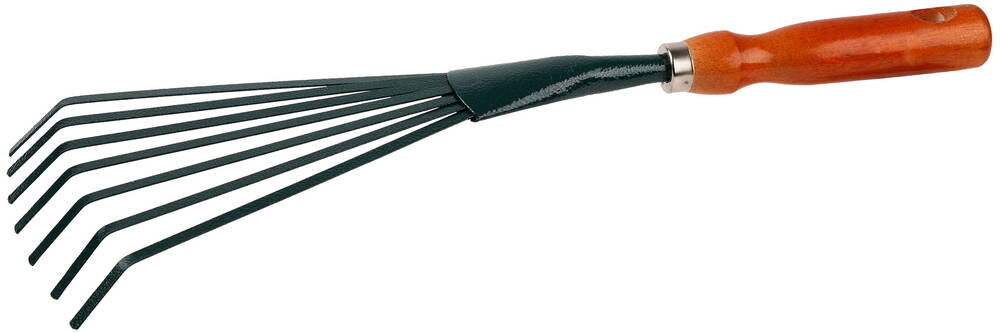 GRINDA 390 мм, углеродистая сталь, с плоскими зубцами, деревянная ручка, веерные грабельки (8-421253) 8-421253_z01