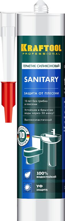 Санитарный силиконовый герметик KRAFTOOL Sanitary 300 мл белый (41255-0)