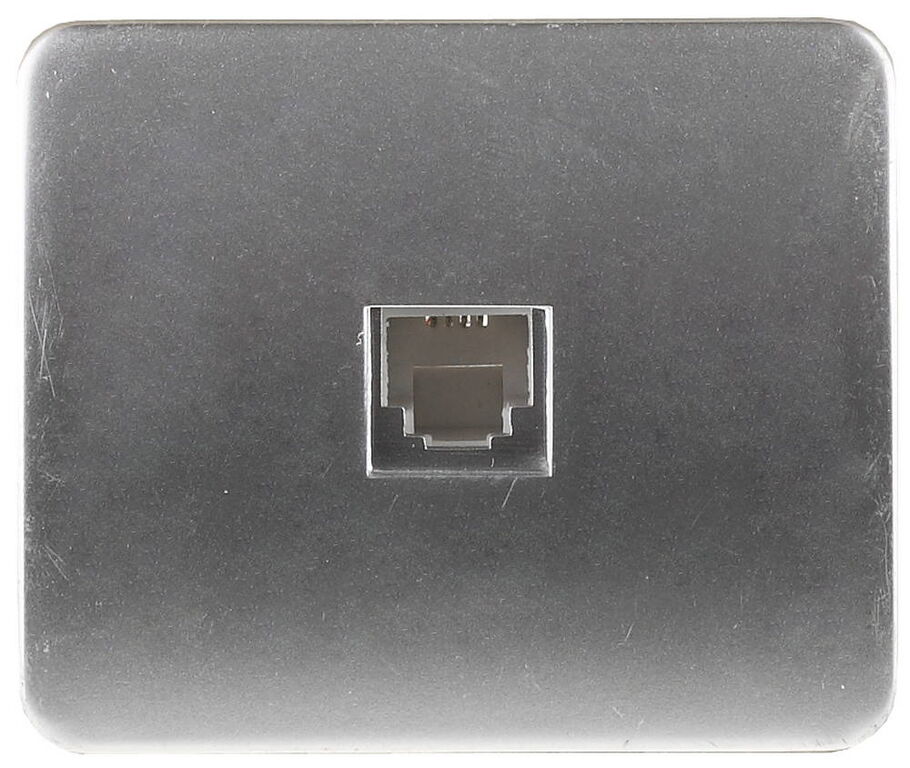 Электрическая розетка СВЕТОЗАР Гамма, телефонная одинарная без вставки и рамки цвет светло-серый металлик (SV-54117-SM)
