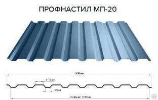 Профнастил МП20-1100 1150 мм 0,45 мм Двусторонний полимер 8017, 3005, 6005 